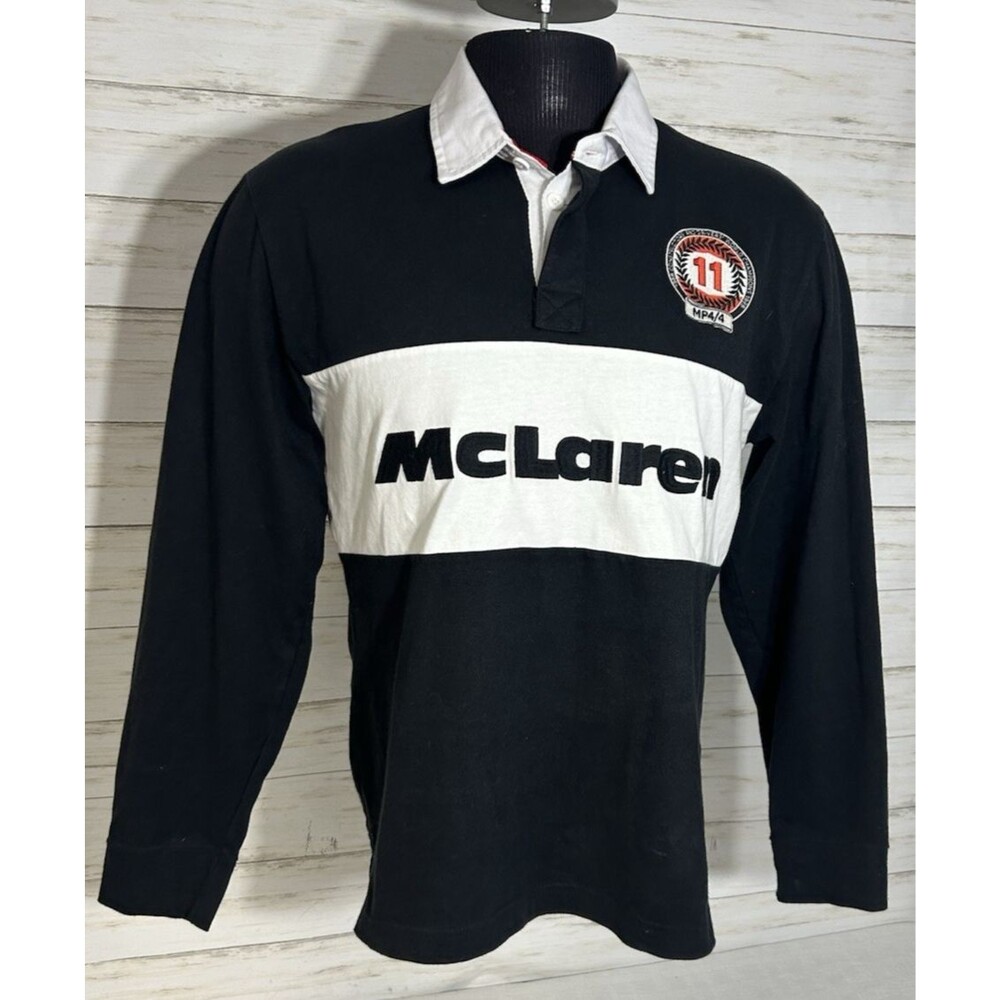 Hollister x McLaren Shirt Men SMALL Black Rugby Formula One Team Polo Preppy